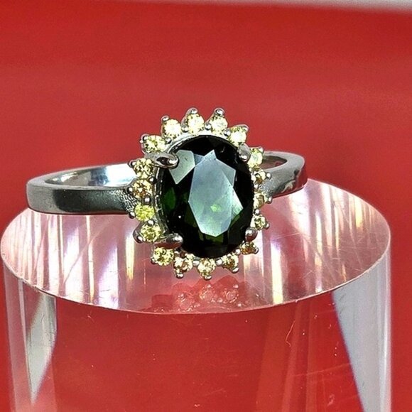 925 Sterling Silver Ring with Naturatl Chrome Diopside & Sapphire Gems - Picture 5 of 10